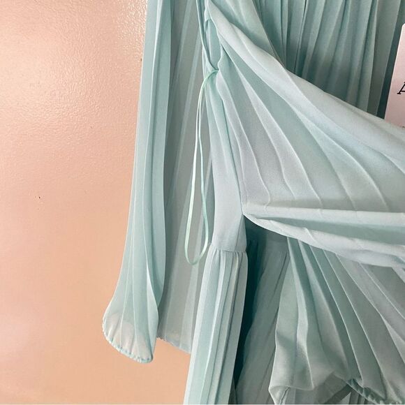 AMUR Arlette Dress in Soft Sage pleated midi sheer trapeze swing Revolve $598 6 - Picture 14 of 16